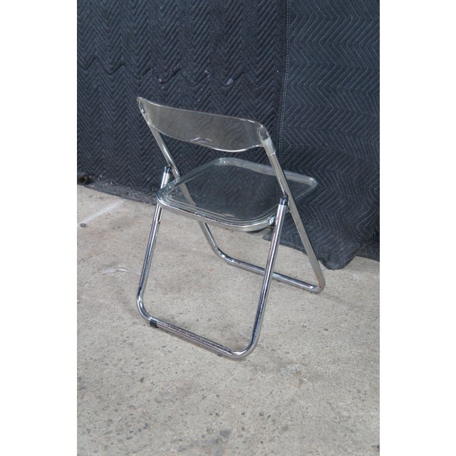 Chrome 1970s Set of 8 Italian Mid Century Modern Acrylic Lucite Tubular Chrome Folding Chairs For Sale - Image 8 of 9