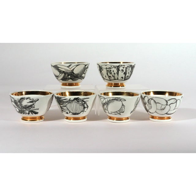1960s Piero Fornasetti Ceramic Appetizer Bowls, Complete Set of Six, Antipasto Subjects For Sale In Philadelphia - Image 6 of 11