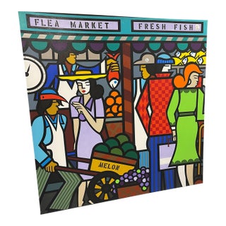 Original Jozza Acrylic on Canvas - “Fish Market” For Sale