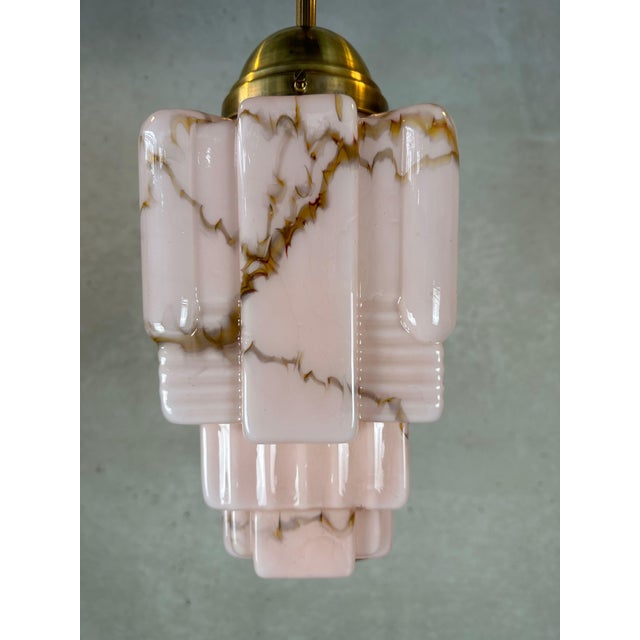 Art Deco Pendant Light in Marbled Rose Opaline and Brass, 1930s For Sale - Image 14 of 14