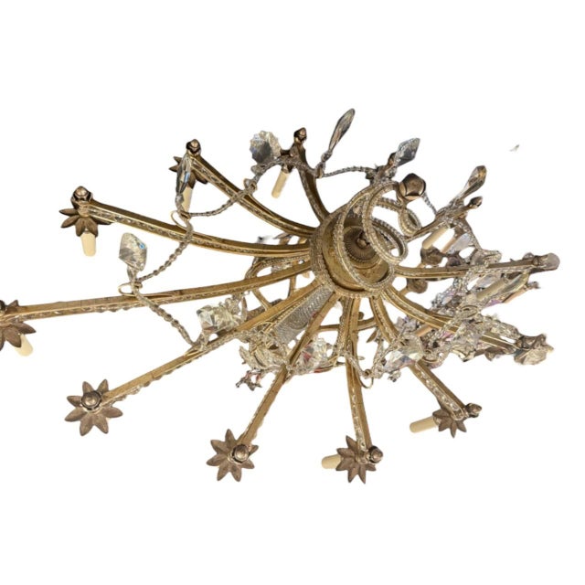 French 1940s French Silver Leaf and Crystal Chandelier 12 Lights For Sale - Image 3 of 9