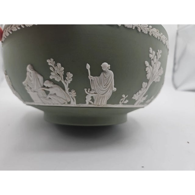 Elegant and collectible, this **Vintage MCM Wedgwood Sage Green Jasperware Sacrifice Bowl** showcases the timeless...
