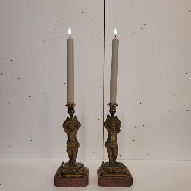 Candleholder Putti in Ormolu and Marble, France, 1880s, Set of 2 For Sale - Image 4 of 18