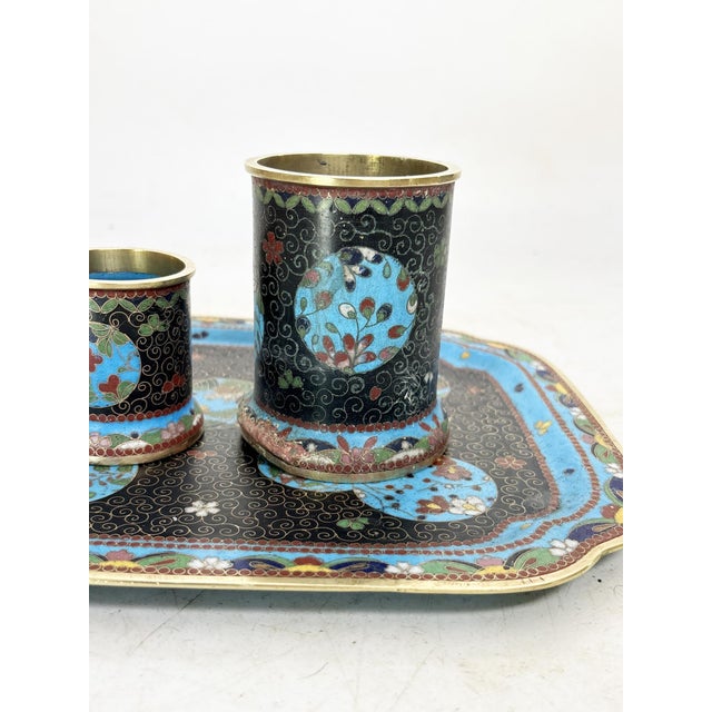 Small Cloisonné Tray with Boxes, China, 19th Century, Set of 3 For Sale - Image 3 of 16