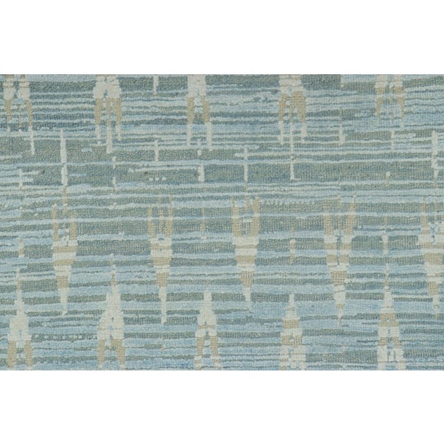 Contemporary Rug & Kilim’s Block Print Rug, Light Blue With Beige and Cream Geometric Pattern For Sale - Image 3 of 7