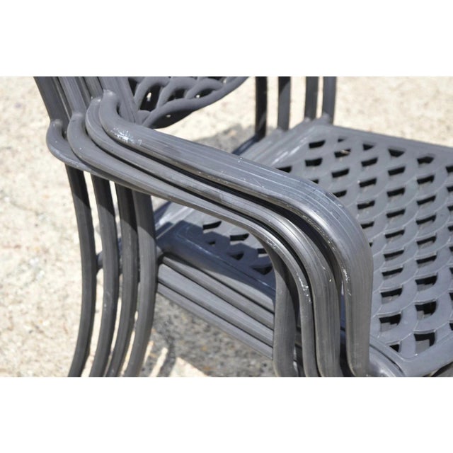 Metal Tuscan Mediterranean Black Aluminum Metal Garden Patio Dining Chair - Set of 4 For Sale - Image 7 of 12