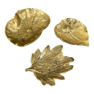Virginia Metalcrafters Solid Brass Leaf Catchalls, Lotus, Violet & Chrysanthemum - Set of 3