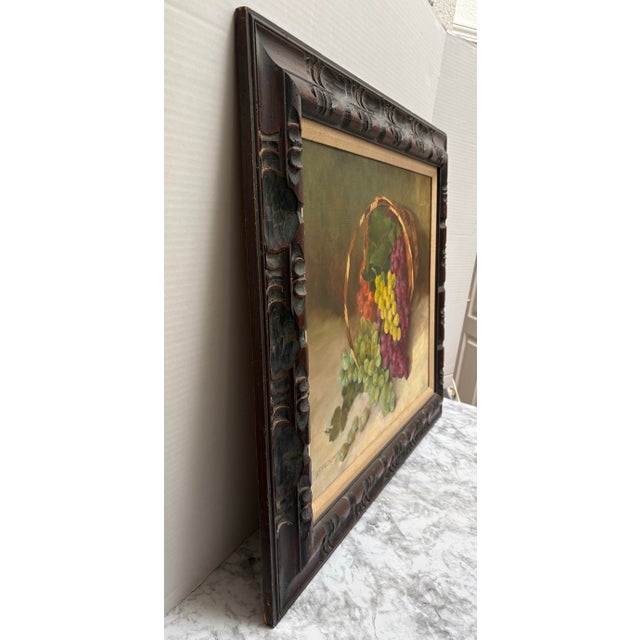 Large Vintage Mid Century Original Painting of Grapes Tumbling From a Basket For Sale - Image 9 of 9