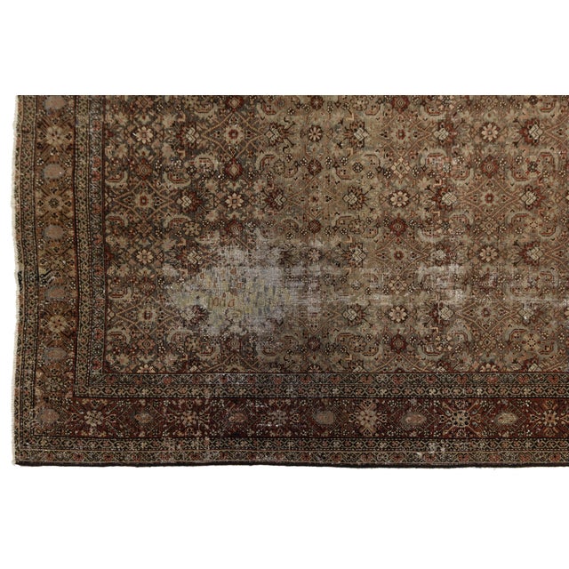 1900 - 1909 Antique Hamadan Wool Rug | Distressed Muted Earth Tones Oversized Runner / Gallery Rug For Sale - Image 5 of 11