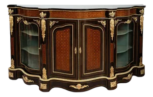 Antique Napoleon III Sideboard in Exotic Fine Woods with Gilt Bronze Elements, 19th Century