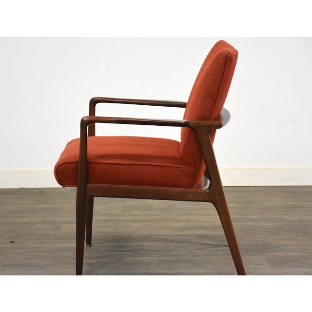 1960s Stow Davis Walnut and Red Lounge Chair For Sale - Image 4 of 7