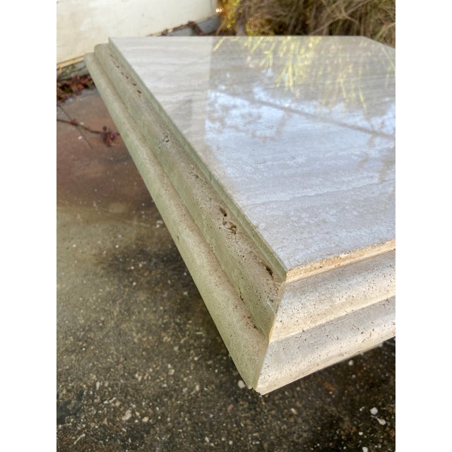 Italian Travertine Side Table With Beveled Edge For Sale - Image 4 of 12