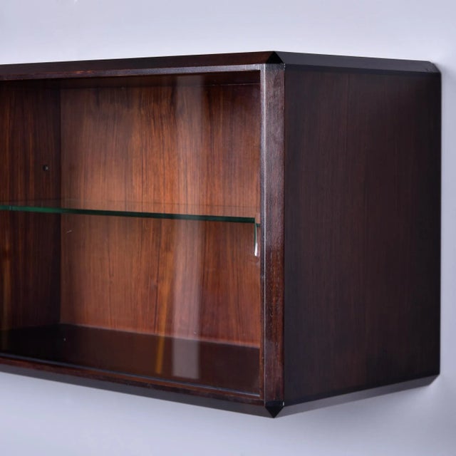 Mid-Century Modern Italian Mid Century Wall Cabinet in Walnut With Glass Doors and Interior Shelves For Sale - Image 3 of 9