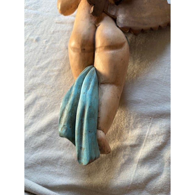 19th Century Large Polychrome Italian Wooden Carved Putto Angel For Sale - Image 14 of 14