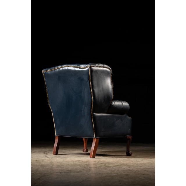Mid 20th Century Vintage Tufted Leather Chesterfield Armchair in Blue For Sale - Image 5 of 15