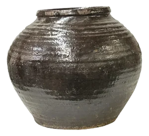 Vintage Earthy Rustic Brown Black Village Rural Pottery Ceramic Pot Vase