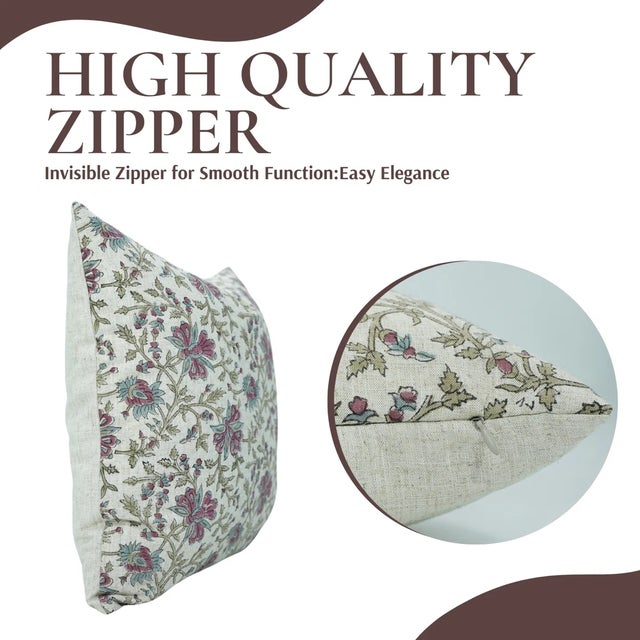 Art Deco Fabdivine Decorative Block Print Cushion Cover 22x22 Inch Viscose Linen- Neerabel For Sale - Image 3 of 5