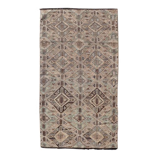 Vintage Turkish Kilim With All-Over Geometric Diamond Pattern in Muted Tones For Sale