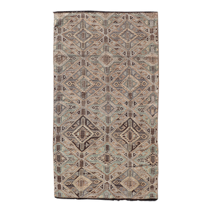 Vintage Turkish Kilim With All-Over Geometric Diamond Pattern in Muted Tones