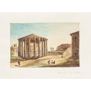 Unknown, Temple of Vesta, Original Hand Watercolor Etching, 19th Century For Sale
