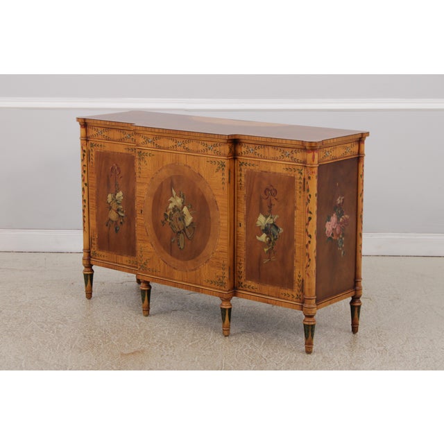 Vintage Adams Style Inlaid Satinwood & Painted Commode For Sale - Image 13 of 18
