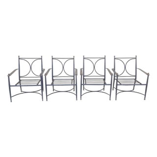 Neoclassical Regency Aluminum & Steel Metal Outdoor Patio Arm Chair - Set of 4 For Sale