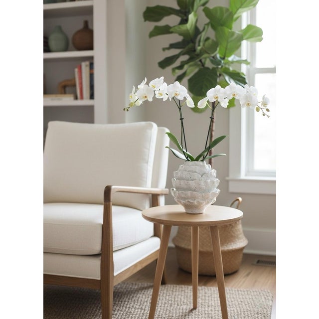 Contemporary Hand Built White Glazed Ceramic Artichoke Biomorphic Vessel For Sale - Image 4 of 4