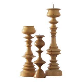 Scandinavian Wooden Candleholders, Set of 3 For Sale