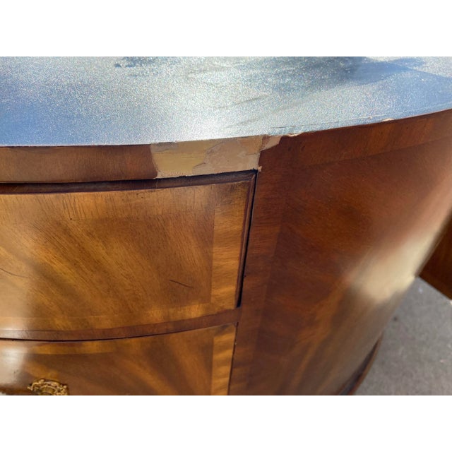 2000 - 2009 Vintage Maitland Smith Oval Partners Desk Victorian Burl Wood Style, Needs Restoration For Sale - Image 5 of 12