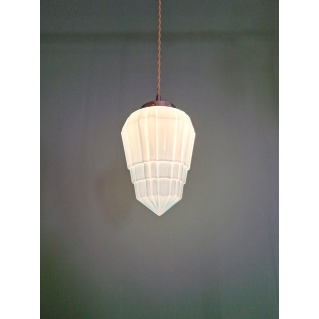 Blue Art Deco Pendant Light in Pressed Molded Opaline Glass and Blue Color, 1920s For Sale - Image 8 of 12