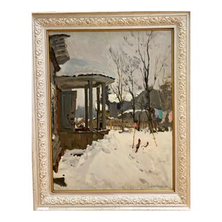 Gleb Savinov, Dacha in Winter, 1980, Oil on canvas For Sale