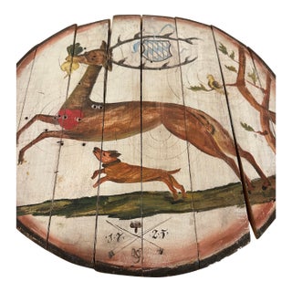 Antique Bavarian Shooting Target Wood Schützenscheibe Folk Art Stag Deer 1725 For Sale