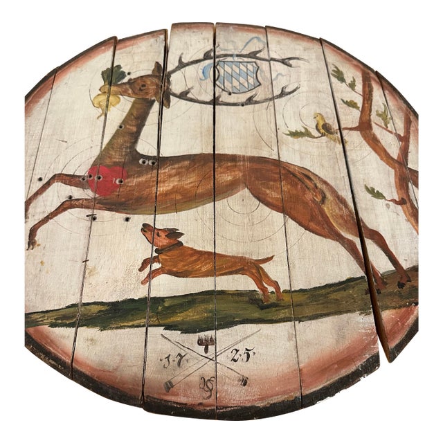 Antique Bavarian Shooting Target Wood Schützenscheibe Folk Art Stag Deer 1725 For Sale