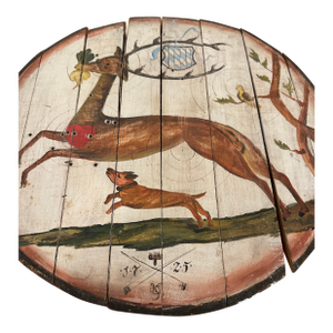Antique Bavarian Shooting Target Wood Schützenscheibe Folk Art Stag Deer 1725