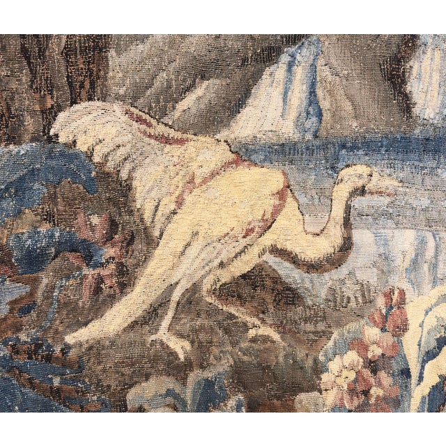 18th C. French Hand Woven Aubusson Tapestry With Birds, Ruins, and Floral Border For Sale - Image 10 of 15