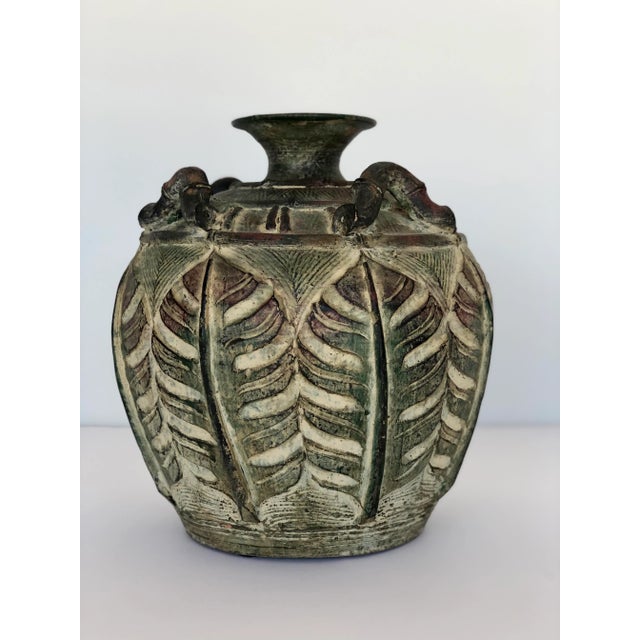 For your consideration: 1940s Bas Relief Vase with Botanical Details Art Nouveau style