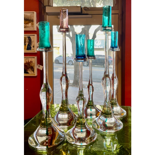 Elevate your mid-century modern collection with this spectacular, rare graduating set of six (6) authentic art glass...