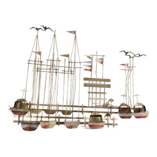 Vintage 1986 C. Jeré Mid-Century Modern Sailboat Regatta Metal Wall Sculpture For Sale