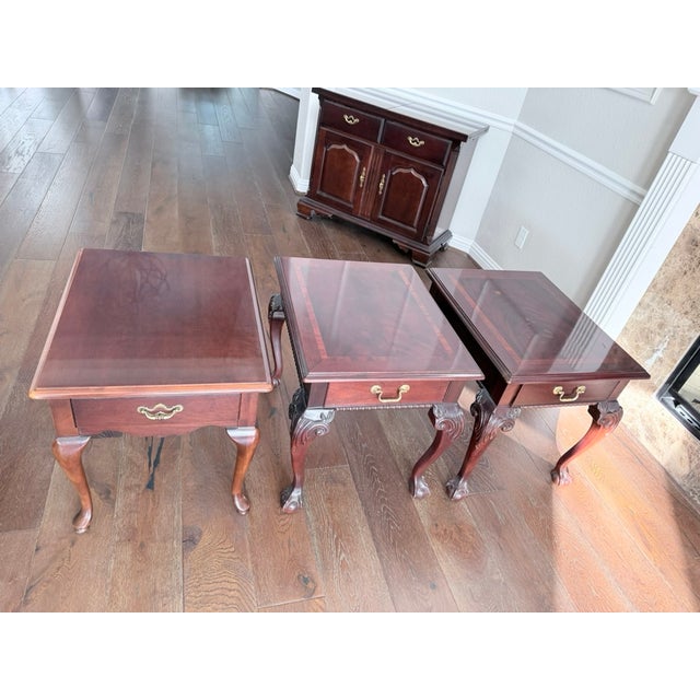 Late 20th Century Set of Chippendale Mahogany Square Side Tables With Drawer For Sale In Houston - Image 6 of 6