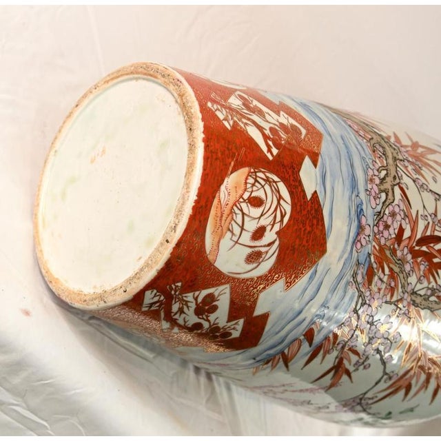 Gold Antique Japanese Satsuma Porcelain Floor Vases with Bird and Blossom Decoration, Set of 2 For Sale - Image 8 of 10