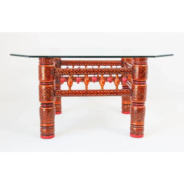 Rajasthani Red Coffee Table With Glass Top, India For Sale - Image 4 of 13