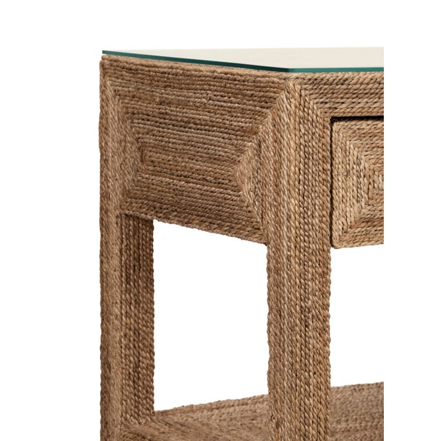 Matthew Izzo Home Cassie Wrapped Rope Three Drawer Console With Satin Brass Details and Glass Top For Sale In New York - Image 6 of 7