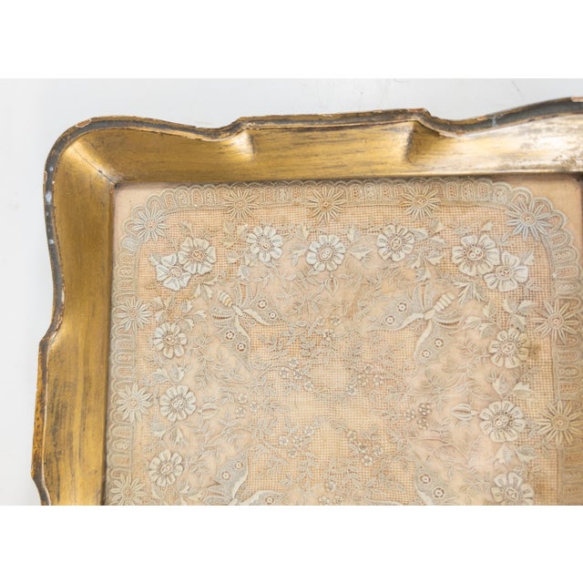19th Century Victorian Silk or Cotton Lace Embroidered Doily in Giltwood Tray For Sale - Image 4 of 8