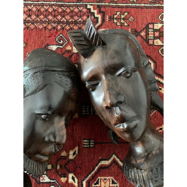 Vintage Carved African Ebony Heads - a Pair For Sale In Houston - Image 6 of 9