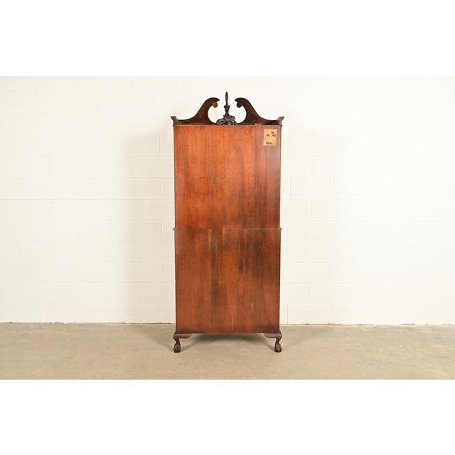 Chippendale Flame Mahogany Drop Front Secretary Desk With Lighted Bookcase Hutch by Jasper Cabinet Co. For Sale - Image 16 of 18