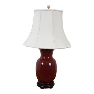Late 20th Century Chinese Chinoiserie Oxblood Red Porcelain Mantel Vase Urn Table Lamp 34" For Sale