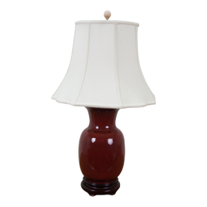 Late 20th Century Chinese Chinoiserie Oxblood Red Porcelain Mantel Vase Urn Table Lamp 34"