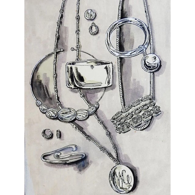 Mid-Century Modern Mid Century Black & White Jewelry Illustration Drawing For Sale - Image 3 of 3