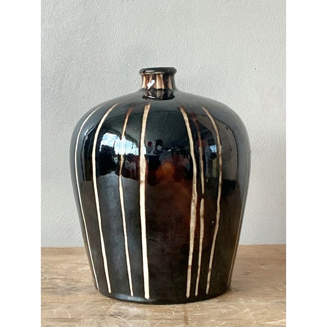 Vintage Boho Glazed Ceramic Vase For Sale - Image 4 of 6