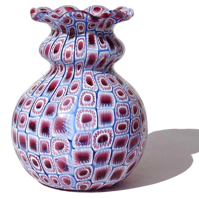 Beautiful and rare, vintage Murano hand blown Millefiori Murrina flowers Italian art glass mosaic cabinet / flower vase....